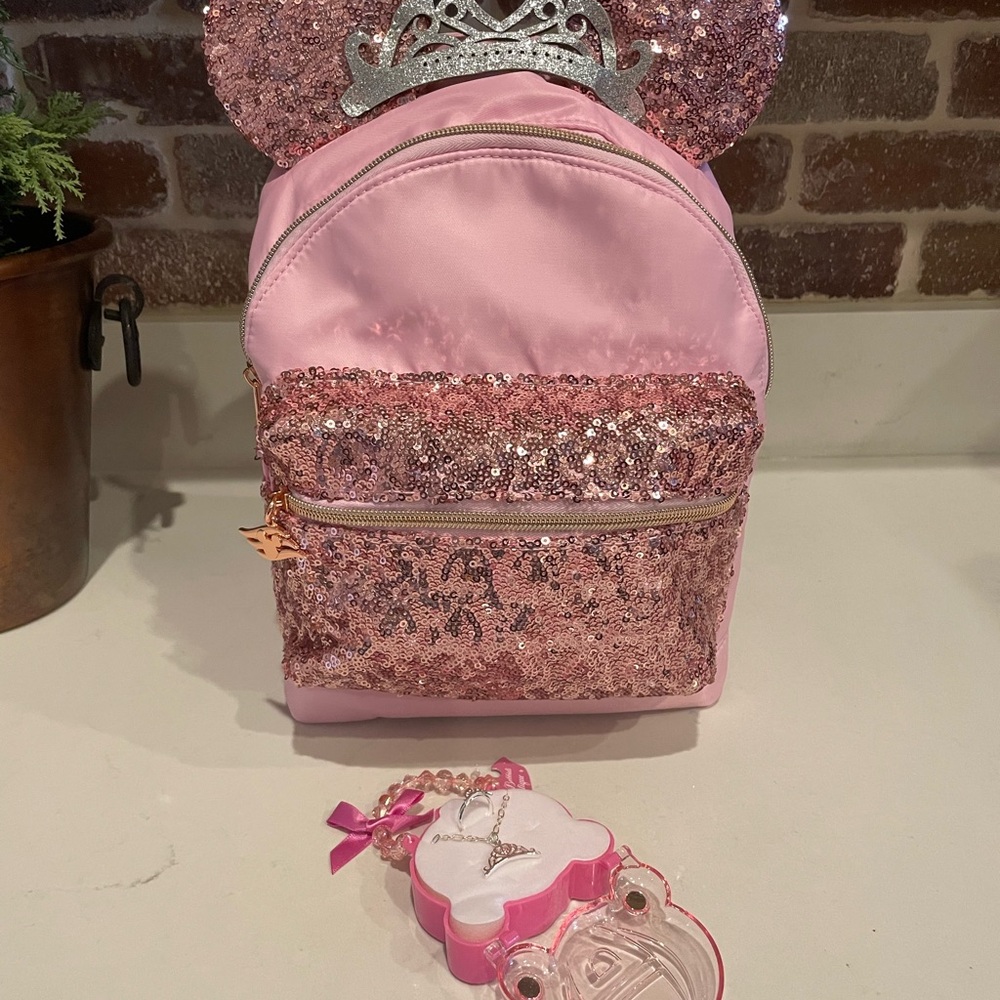 Bibbidi Bobbidi Boutique Sparkle Sequin Pink Backpack and Jewelry set